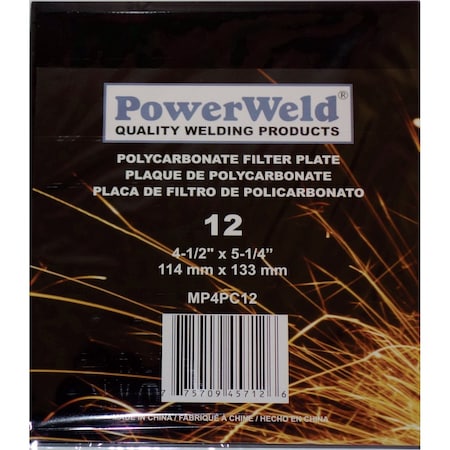 Powerweld Polycarbonate Filter Plate, 4-1/2 x 5-1/4, Shade No 12 MP4PC12